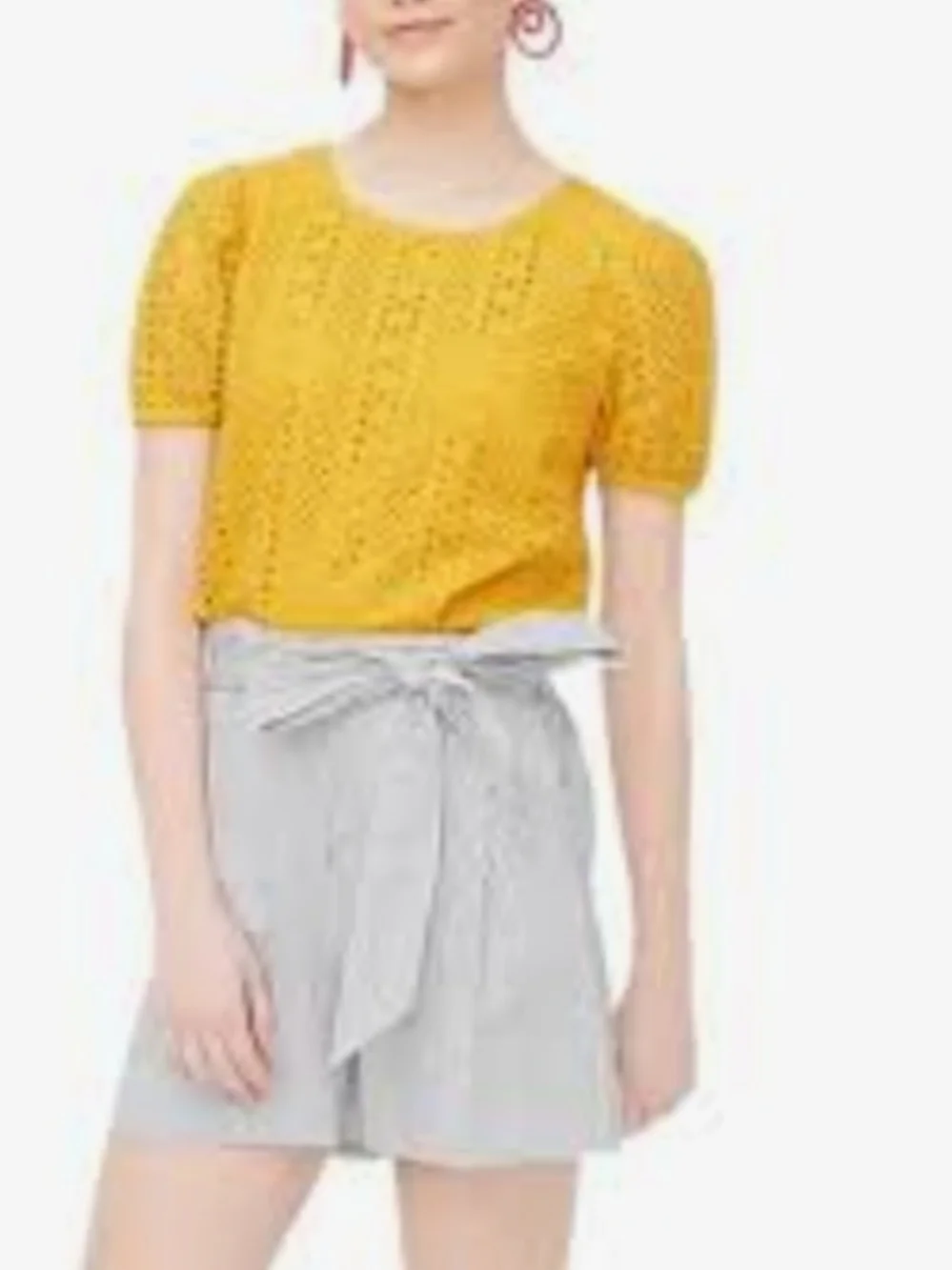 J. Crew Retro Mustard Eyelet Puff-Sleeve Top